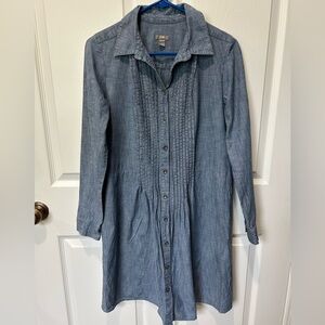 J. Jill Blue Denim Chambray Pleated Button Down Midi Length Dress Size Small
